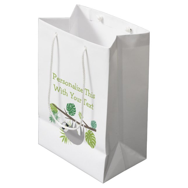 Personalised Text Fun Hanging Sloth Medium Gift Bag (Front Angled)