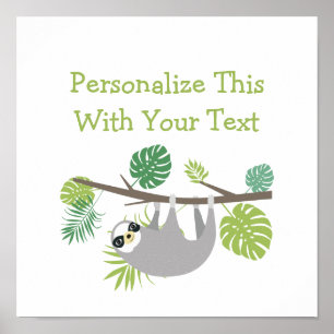 Personalised Text Fun Hanging Sloth Poster