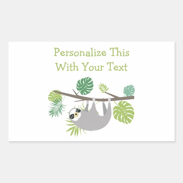 Personalised Text Fun Hanging Sloth Rectangular Sticker (Front)
