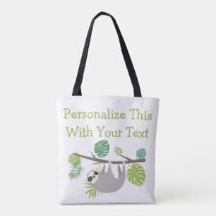 Personalised Text Fun Hanging Sloth Tote Bag