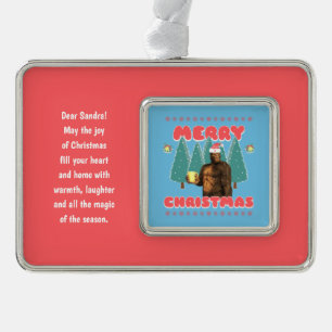 Personalised Text Funny Bigfoot - Merry Christmas Silver Plated Framed Ornament