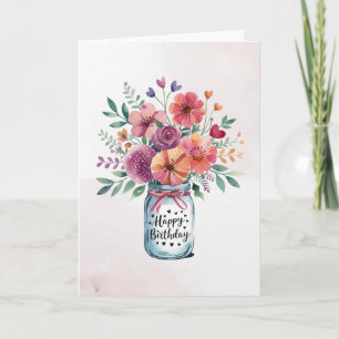 Personalised text Happy Birthday Floral Bouquet    Card
