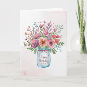 Personalised text Happy Birthday Floral Bouquet    Card