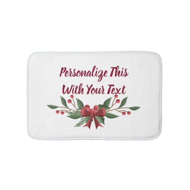 Personalised Text Holly and Berry Christmas Bath Mat (Front)
