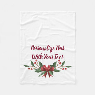 Personalised Text Holly and Berry Christmas Fleece Blanket