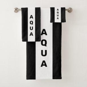 Personalised Text on Black and White Striped Bath Towel Set