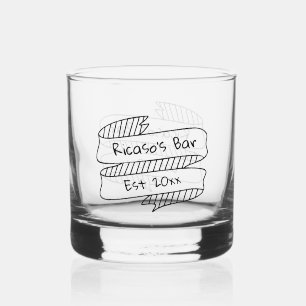 Personalised Text On Hand Drawn Ribbon Banner Whiskey Glass