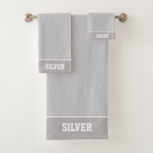 Personalised Text on Light Silver Grey Bath Towel Set