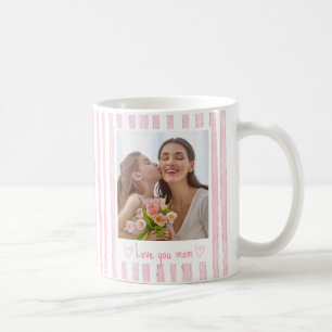 Personalised Text Photo Pink Stripes Coquette  Coffee Mug