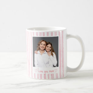 Personalised Text Photo Pink Stripes Coquette  Coffee Mug