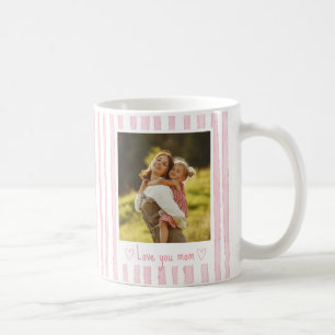 Personalised Text Photo Pink Stripes Coquette Coffee Mug