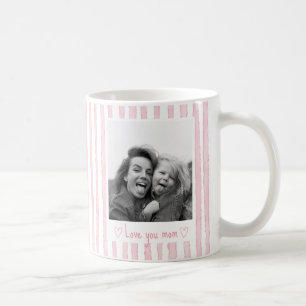 Personalised Text Photo Pink Stripes Coquette  Coffee Mug