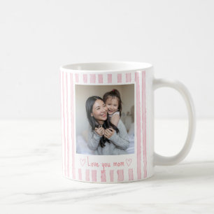 Personalised Text Photo Pink Stripes Coquette  Coffee Mug