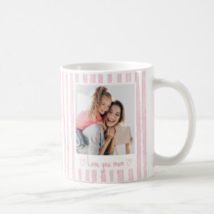 Personalised Text Photo Pink Stripes Coquette  Coffee Mug