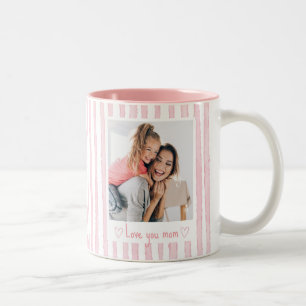 Personalised Text Photo Pink Stripes Coquette  Two-Tone Coffee Mug