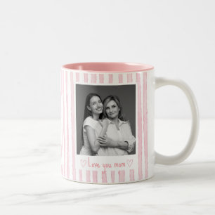 Personalised Text Photo Pink Stripes Coquette  Two-Tone Coffee Mug