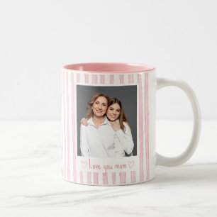 Personalised Text Photo Pink Stripes Coquette Two-Tone Coffee Mug