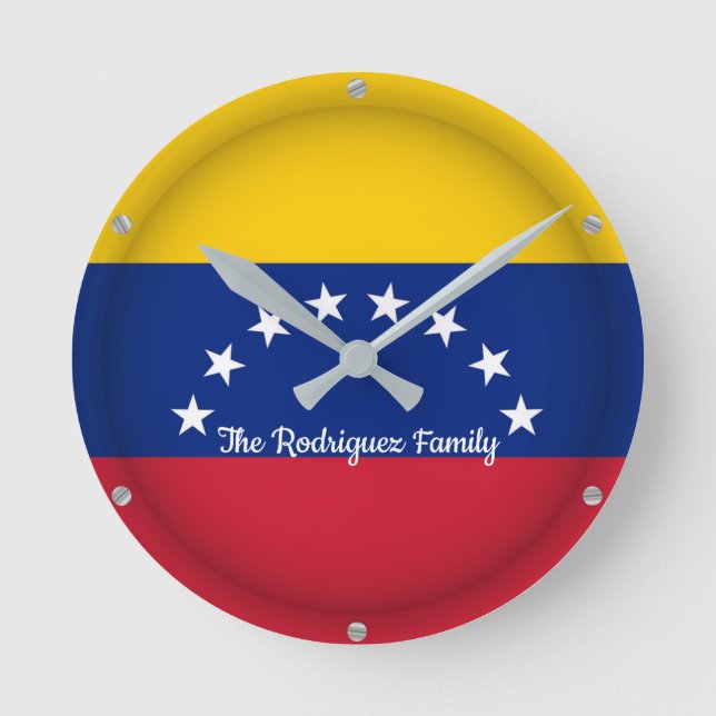 Personalised TEXT Proud Venezuela Flag Country Round Clock (Front)