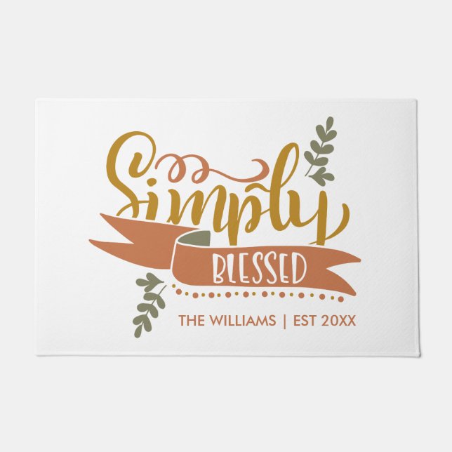 Personalised Text Simply Blessed Thanksgiving Doormat (Front)