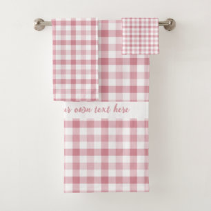 Personalised text stylish modern plaid pink tartan bath towel set