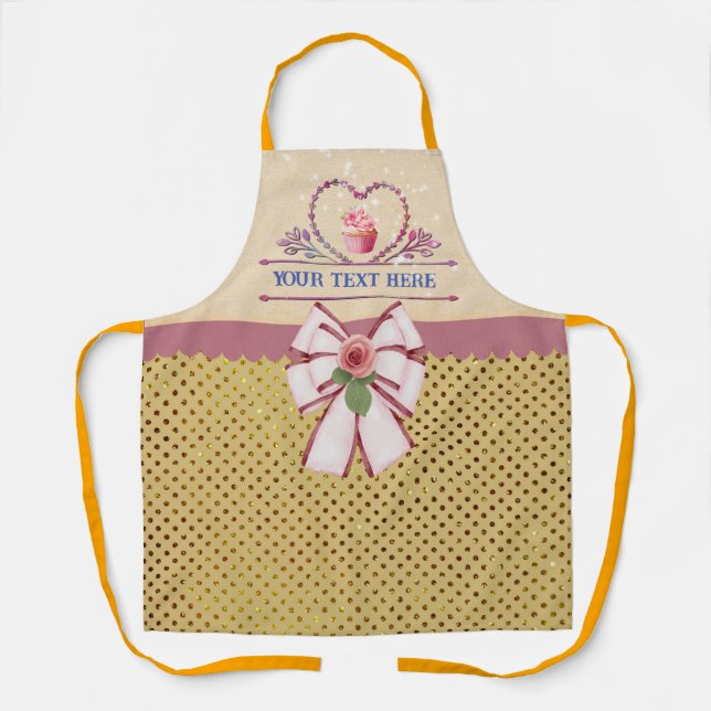 Personalised Text, Watercolor Heart and Cupcake Apron (Front)