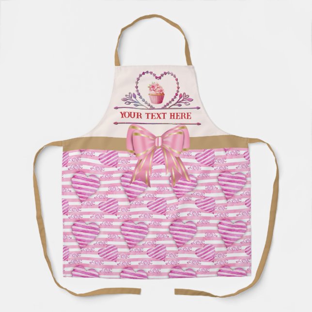 Personalised Text, Watercolor Heart and Cupcake Apron (Front)