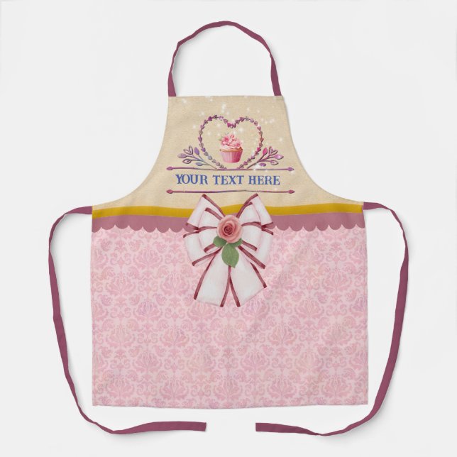 Personalised Text, Watercolor Heart and Cupcake Apron (Front)