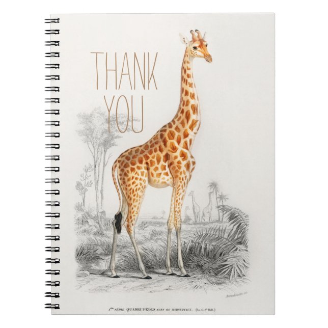 Personalised Thank You Animal Giraffe Fleece Blank Notebook (Front)