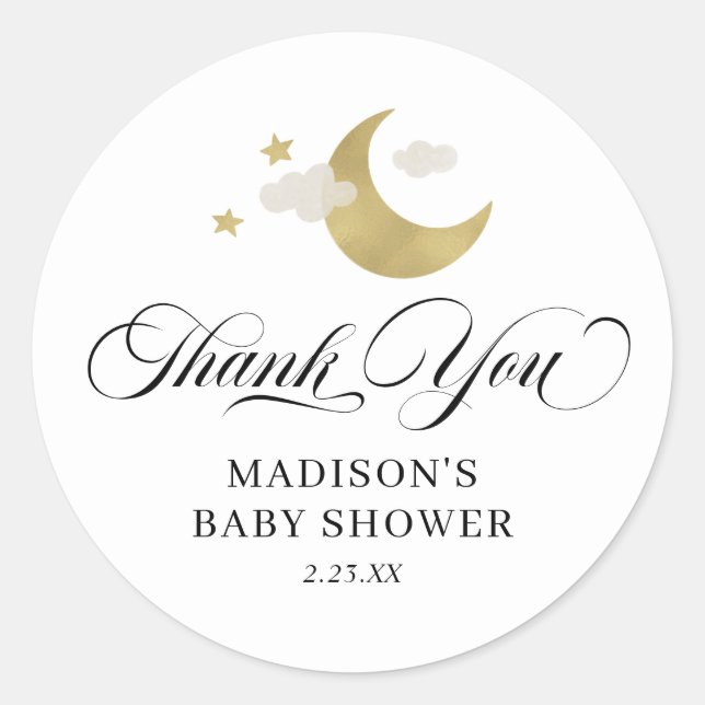Personalised Thank You Baby Shower Moon & Stars Classic Round Sticker (Front)