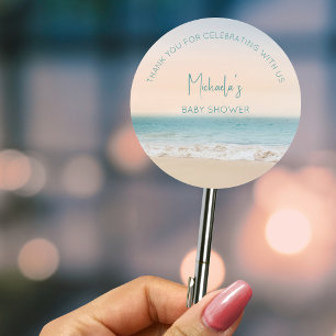 Personalised  Thank You Beach Baby Shower  Classic Round Sticker