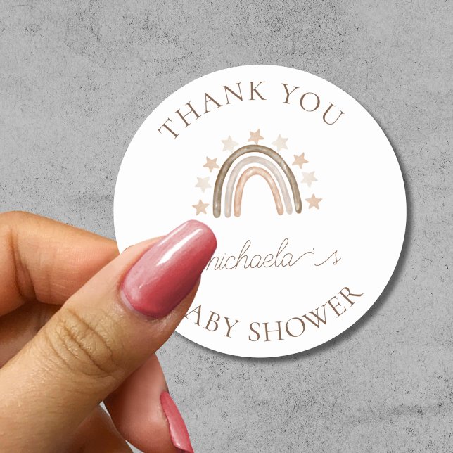 Personalised Thank You  Boho Rainbow Baby Shower  Classic Round Sticker (Creator Uploaded)