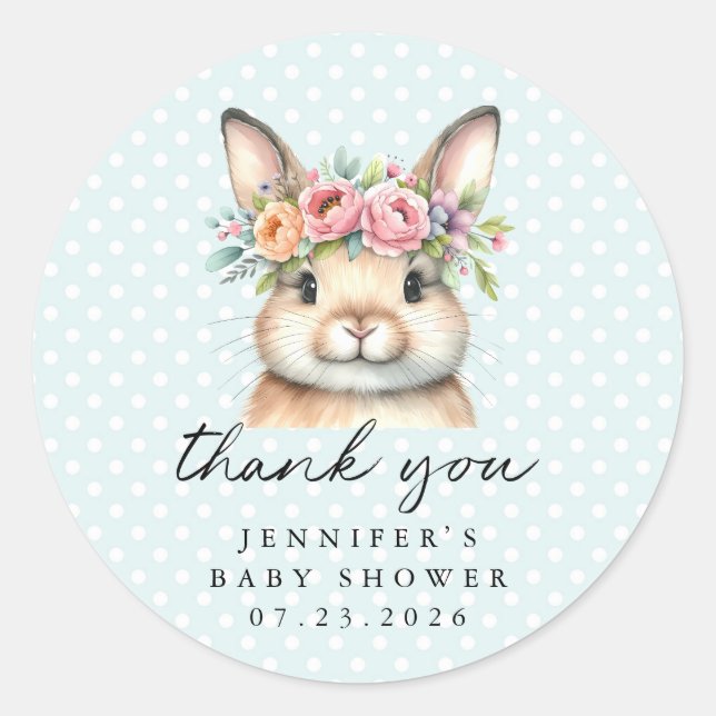 Personalised Thank You Bunny Round Stickers (Front)