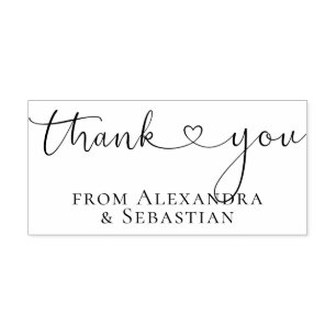 Personalised Thank You Elegant Scroll Heart Text Rubber Stamp