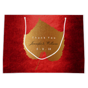 Personalised Thank You Fall Gold Leave Red Large Gift Bag