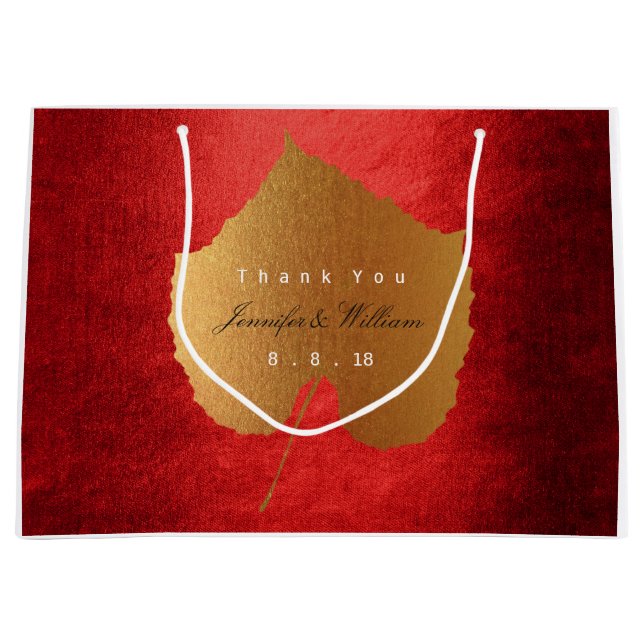 Personalised Thank You Fall Gold Leave Red Large Gift Bag (Front)