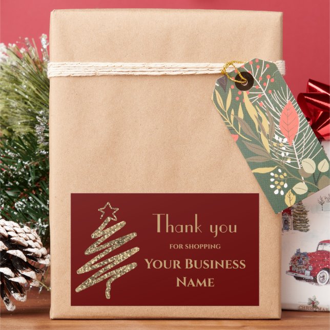 Personalised Thank You for Shopping Business Red Rectangular Sticker (Holiday)