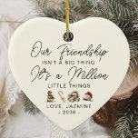 Personalised Thank You Gift Best Friend Christmas Ceramic Ornament<br><div class="desc">Show your appreciation for a treasured friend with the Personalised Thank You Gift Best Friend Christmas Ceramic Ornament. Shaped like a heart and personalised with a special message, this ornament is a perfect way to honour your long-time friendship during the holiday season. Its elegant design makes it an ideal keepsake...</div>
