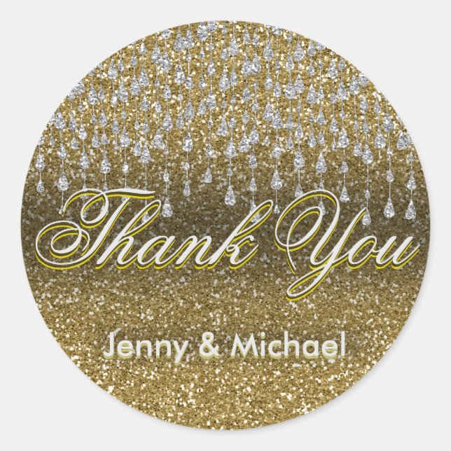Personalised Thank You Gold and Silver Classic Round Sticker (Front)