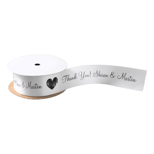 Personalised thank you heart wedding favour ribbon satin ribbon (Spool)