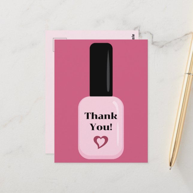Personalised Thank You Modern Pink Nail Polish Postcard (Front/Back In Situ)