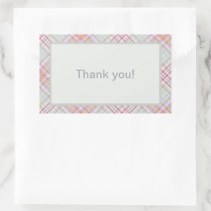 Personalised Thank You Pink 'n Green Plaid Rectangular Sticker