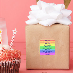 Personalised Thank You Rainbow Stripes Horizontal Square Sticker
