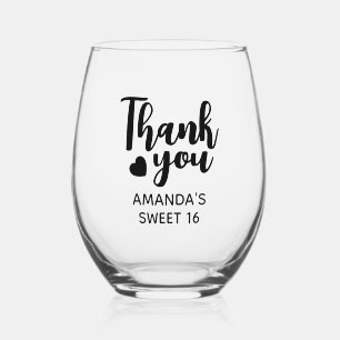 Personalised Thank You Sweet 16 Party Favours Stemless Wine Glass
