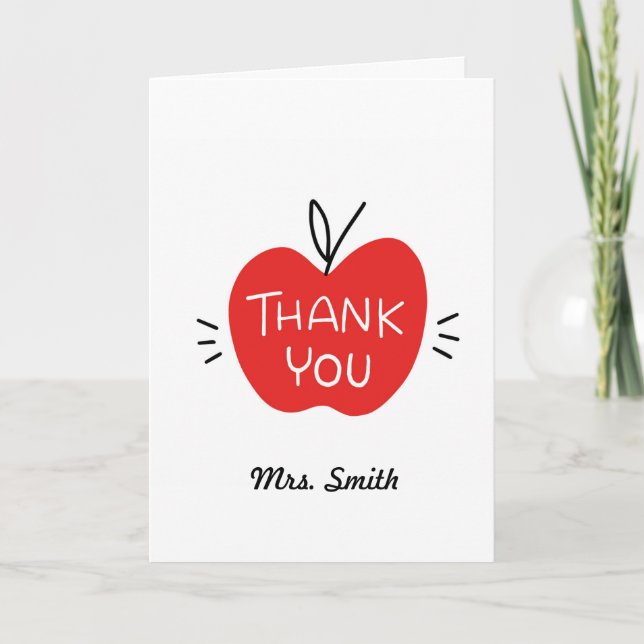 Personalised Thank You Teacher Card with Apple (Front)