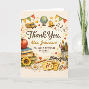 Personalised Thank You Teacher Watercolor Gift Card