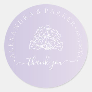 Personalised Thank you Wedding Purple Floral Classic Round Sticker