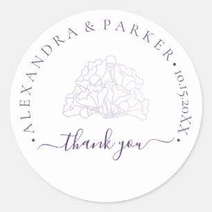 Personalised Thank you Wedding Purple Floral Classic Round Sticker