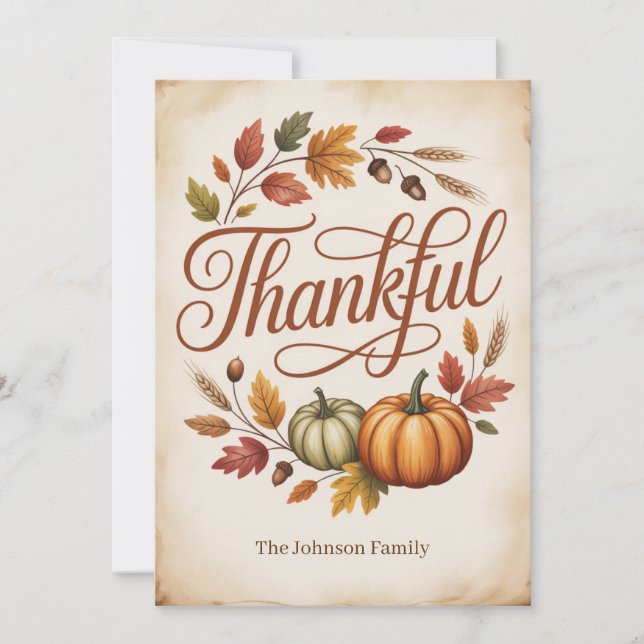 Personalised Thankful Autumn Holiday Card (Front)