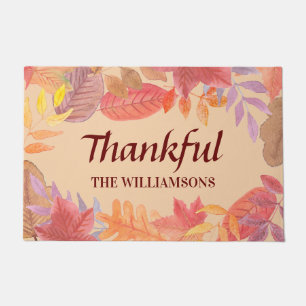 Personalised Thankful Fall Leaves  Doormat