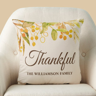 Personalised Thankful Watercolor Foliage Cushion